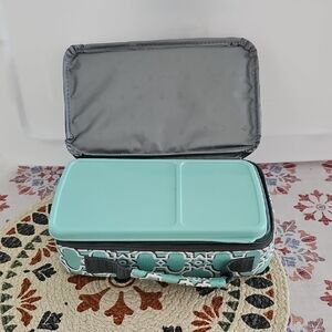 Aqua Meal Prep Bento Box with Patterned Insulated Carry Case